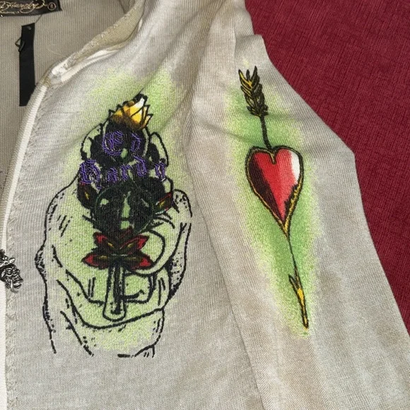 Distressed Extra long Ed Hardy Hooded Zip-up - Picture 12 of 14